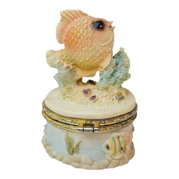 Vintage Small Beach Seashore Nautical Fish Trinket Ring Box 3" tall - Picture 3 of 12